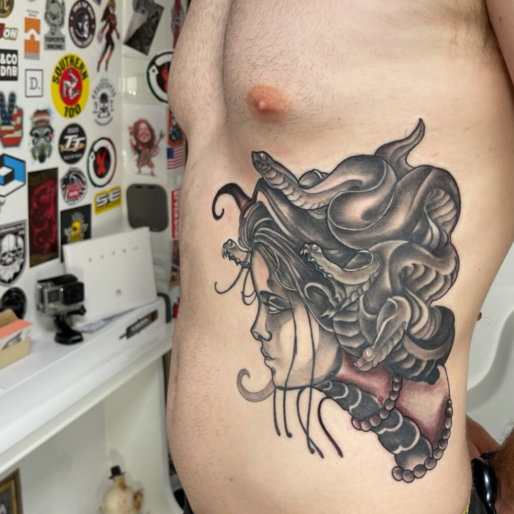 Black and Grey Medusa Tattoo Ramsey Tattoo Studio