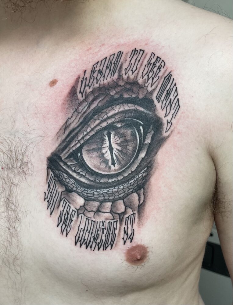 Learn to see what you are looking at Black and Grey Tattoo