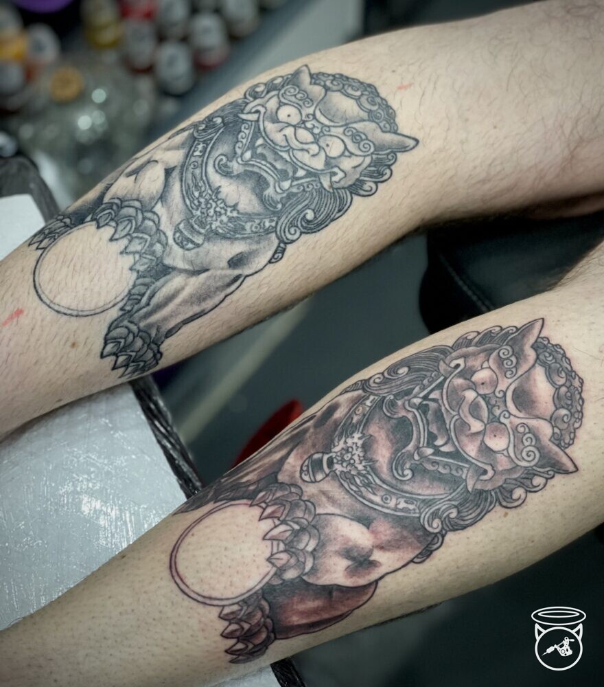 Foo Dogs Tattoo done at the On the Road Tattoo Studio